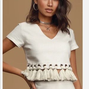 Lulus cropped Tassel Top, Size L